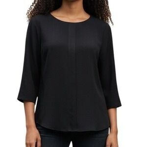 ELIZABETH & CLARKE Unstainable Bancroft Black 3/4 Sleeve Faux Suede Trim Top 6